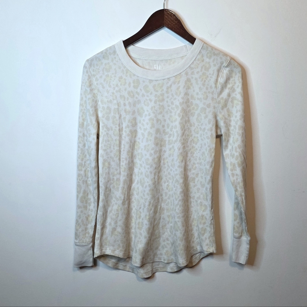 GAP Beige Cream Animal Print Waffle Knit Long Sleeve Top Size Large